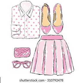 fashion sketch of a girl in a dress