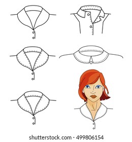 Fashion sketch of shirt collars.types of women's collars.collar for shirt. collars for women's blouses. collar for the dress of a young girl