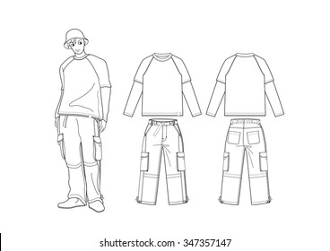 Fashion sketch  with t-shirt and pants design