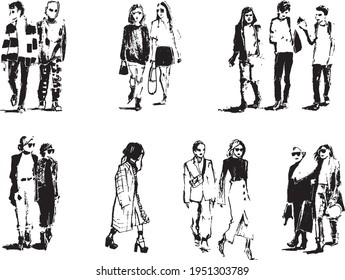 Fashion sketch vector graphic hand draw walking people street style