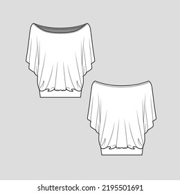Fashion Skew Neck top loose fit oversized blouse t shirt clothing flat sketch technical drawing template design