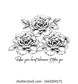 Diseño de un lema de moda con una carta que dice "Sigue tu corazón"