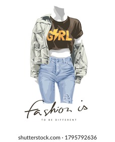 fashion slogan with fashion mannequin illustration