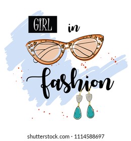 Fashion slogan with narrow sunglasses vector  illustration