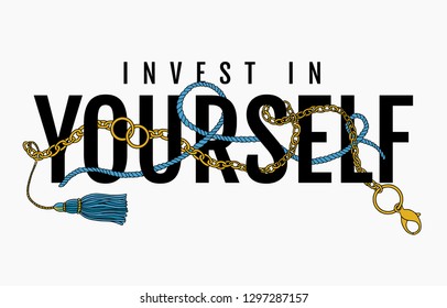 Fashion Slogan Quotes With Chain And Braid. Vector Graphic For T-shirt And Other Uses.