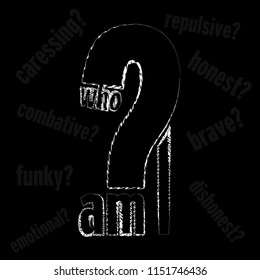 Fashion Slogan for Tee shirt and apparels graphic vector Print.Typography. t-shirt graphics design. print, banner, flyer, postcard. who am i.