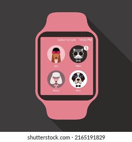 Fashion smart watch, front, touchscreen, vector illustration