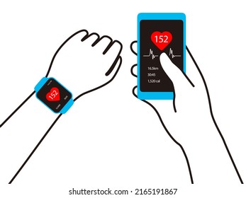 Fashion smart watch with hand, flat vector