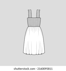 Fashion Smocked Dress Sleeveless smocking detail peplum dress Smocked strap Fashion clothing flat sketch technical drawing template design vector