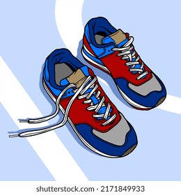 Fashion sneakers illustration in colorful drawings, digital graphics sneakers vector line art isolated, shoe illustration template.e