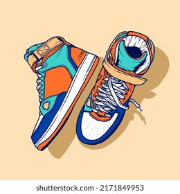 Fashion sneakers illustration in colorful drawings  digital graphics sneakers vector line art isolated  shoe illustration template 