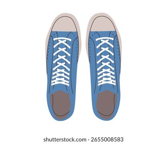 Tênis de moda. Moderno esporte converse sapatos para caminhar ou correr. Traje de desenho animado moderno para homem e mulher. Desenhos de calçado atlético. Ilustração de vetor plano isolada em fundo branco. 