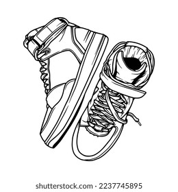 Fashion sneakers. Sneakers shoe .Flat vector illustration. Sneakers line art. Sneakers side view