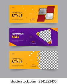 Fashion social media cover banner modern webinar for cloth fashion branding, business cover template geometric shape design for attractive abstract elements post background space for web banner design