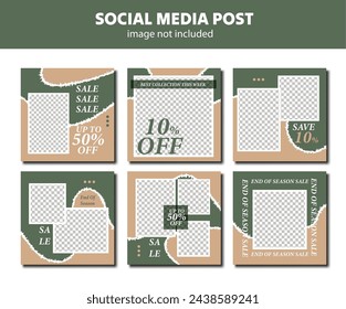 fashion social media post sale editable template collection, layout promotion aesthetic  brown and green template for social media