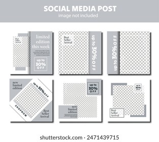 fashion social media post sale grey color aesthetic layout editable template collection,  