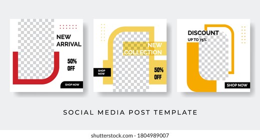 Fashion social media post template set. Modern promotion square web banner