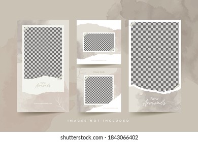 Fashion Social Media Post Templates With Watercolor Background And Torn Paper Premium Vector