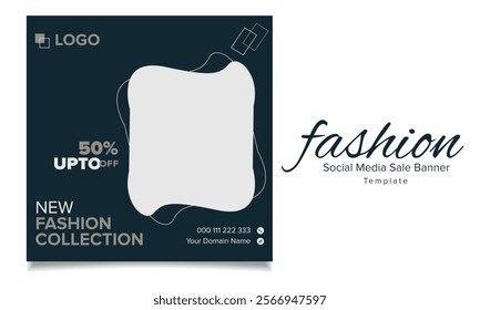 Fashion Social Media Sales Banner, Fully Editable Instagram and Facebook, Creative modern fashion design social media post template