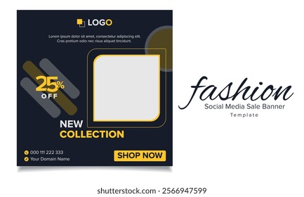 Fashion Social Media Sales Banner, Fully Editable Instagram and Facebook, Creative modern fashion design social media post template