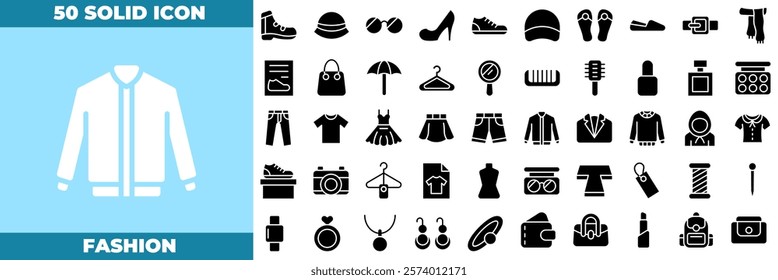 Fashion Solid Editable Icons set. Vector illustration in modern thin solid style of fashion icons: accessories, dress, sewing, fabric, etc