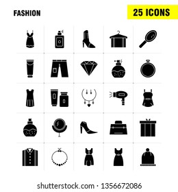 Fashion Solid Glyph Icons Set For Infographics, Mobile UX/UI Kit And Print Design. Include: Cap, Hat, Garments, Cloths, Dress, Hat, Garments, Cloths, Collection