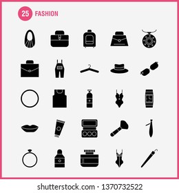Fashion Solid Glyph Icons Set For Infographics, Mobile UX/UI Kit And Print Design. Include: Jacket, Dress, Dressing, Cloths, Collection Modern Infographic Logo and Pictogram. - Vector