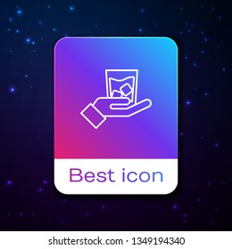 Fashion space backgraund with Whiskey in the glass with ice cubes icon.