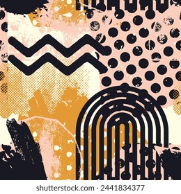 Fashion square seamless pattern, background with different shapes. Repeating vector design element for print