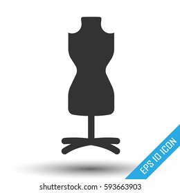 Fashion stand, female torso mannequin icon. Tailor mannequin. Dummy mannequin. Simple flat logo of mannequin isolated on white background. Vector illustration.