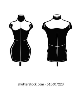 Fashion stand, male and female torso mannequin. tailor multicolor mannequin. body mannequin. sewing tailor mannequin. Vector Illustration