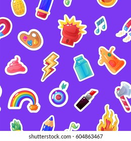 Fashion sticker seamless pattern. Vector patch background