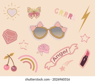 Fashion stickers set. girls accessories.