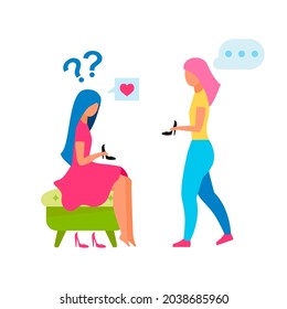 Fashion store assistant and customer semi flat color vector characters. Full body people on white. Assist in finding shoes isolated modern cartoon style illustration for graphic design and animation