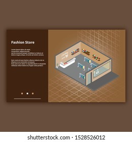 Fashion Store. Isometric interior building with 3d images. Isometric illustration design for interiors, buildings, room and more.

