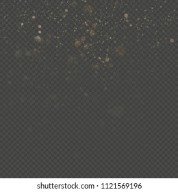 Fashion strass drops with shiny sequins. Gold particles lines rain. Sparkling of shimmering light blurs. Overlay transparent glitter threads of curtain backdrop. Christmas and New Year effect. EPS 10