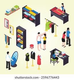 Fashion Studio Isometric Infographics tailor workplace workshop job luxury
