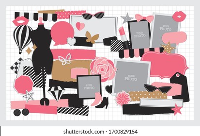 Fashion stuff vector set for scrapbook or collage artwork.
