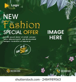 Fashion style advertising composition with social media banner post template | Fashion sale social media banner or social media template | Fashion sale with a woman sitting on the ground with social 