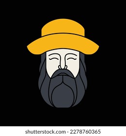 fashion style hairstyle hat circle bushy beard cool man old face smile mascot logo design vector