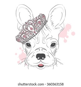 Fashion & Style. Hipster. French Bulldog. Vector illustration for greeting card, poster, print, or on clothing.