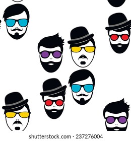 Fashion style hipsters silhouette in seamless. Vector illustration