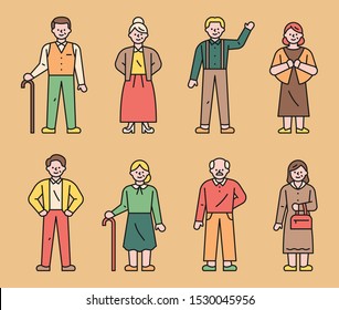 Fashion style of older characters. flat design style minimal vector illustration.