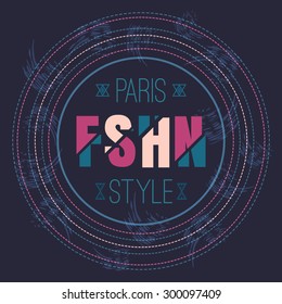 Fashion style typography, sliced word fshn, t-shirt graphics, vector