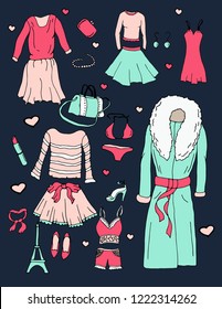 fashion style vector, women's clothing and jewelry, an illustration can be repainted, mastabirovat, move objects