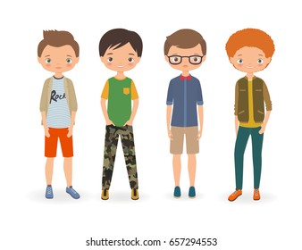 Fashion stylish boys. Cartoon vector illustration