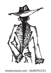 Fashion. Stylish models in a big hat. Trendy clothes. Fashion show