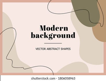 Fashion Stylish Templates With Organic Abstract Shapes And Line In Nude Pastel Colors. Neutral Background In Minimalist Style. Contemporary Vector Illustration