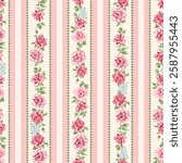 Fashion stylish vertical striped floral pattern with rose flower. Design for fashion, fabric, textile, wallpaper, packaging and all prints.