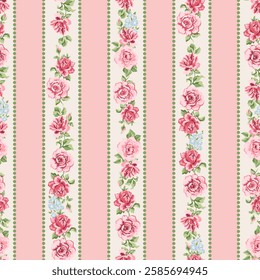 Fashion stylish vertical striped floral pattern with rose flower. Design for fashion, fabric, textile, wallpaper, packaging and all prints.